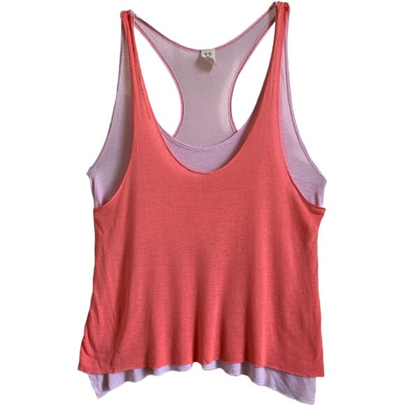 FREE PEOPLE Womens' Coral Pink Karmen Double-Layered Racerback Tank Top Sz S - Picture 4 of 5